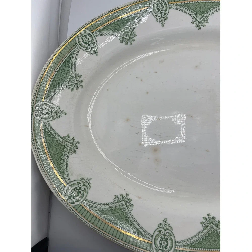 Ipswich J G Meakin England Serving Tray‎ Green Gold Antique Platter Vintage